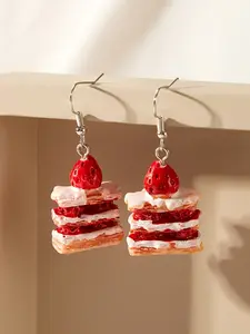 Adorable Strawberry Cake Slice Dangle Earrings - Quirky Cartoon Design, Alloy & Resin, Perfect for Daily Wear, Cute and Simple Style for Students and Fun Food Enthusiasts, Fruit Veggie Earrings, Strawberry Themed Items