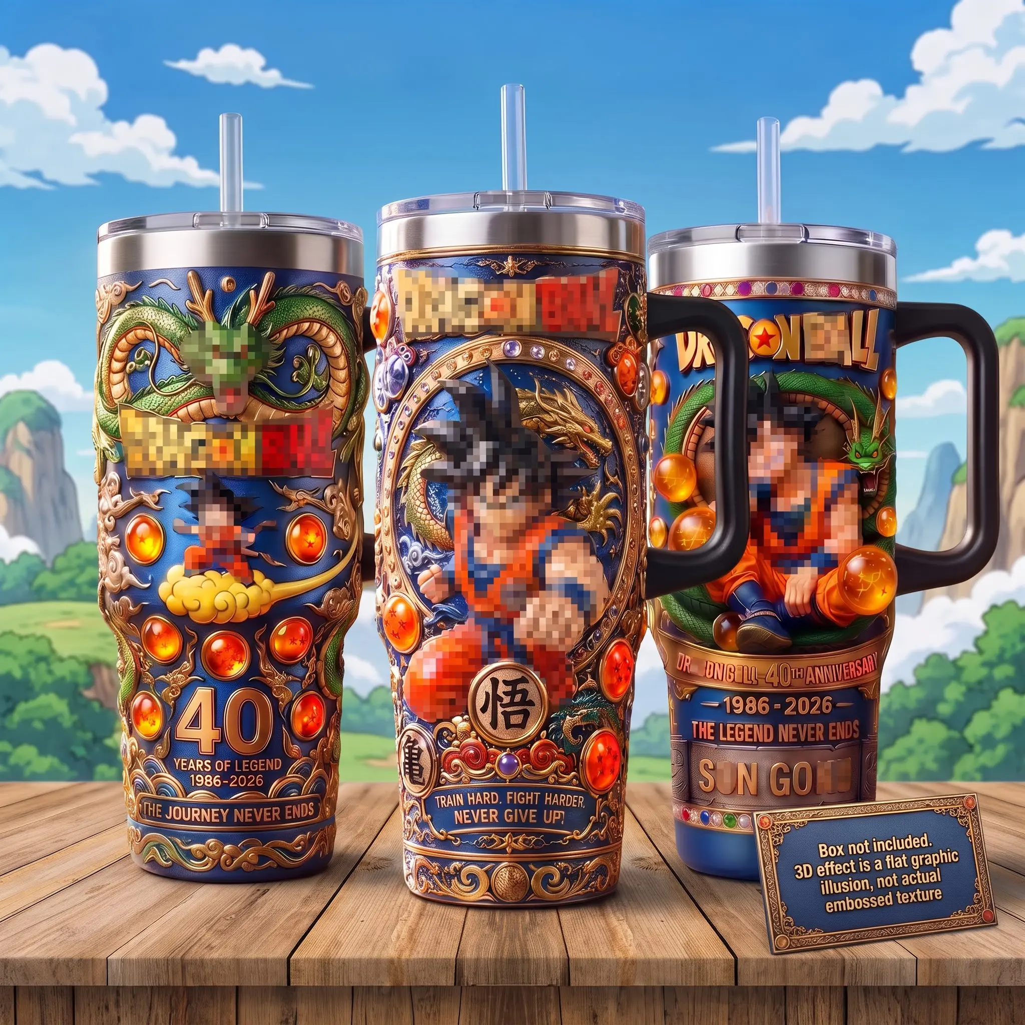 COLLECTION DBZ 40 Years of Legend Anime Tumbler 40oz with Handle, 1986 2026 Martial Arts Hero Faux 3D Carved Insulated Travel Mug with Straw, Divine Dragon 7 Star Crystal Orbs Stainless Steel Cup, Retro Manga Keepsake Gift for Him Men Fan Drinkware