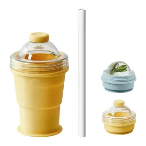 Portable Foldable ice hockey cup, Reusable with Attached Straw, Lightweight Heat-Resistant & Easy-Clean Collapsible Drinkware for Travel, Ideal for Hiking Camping Office
