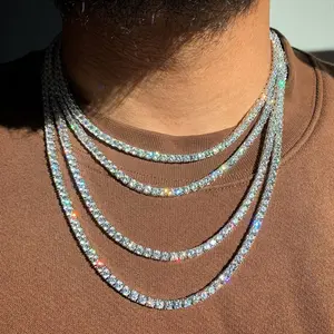 4MM 5MM Hip Hop Rock Zircon Full Rhinestones Tennis Chain Necklace Fine Necklace