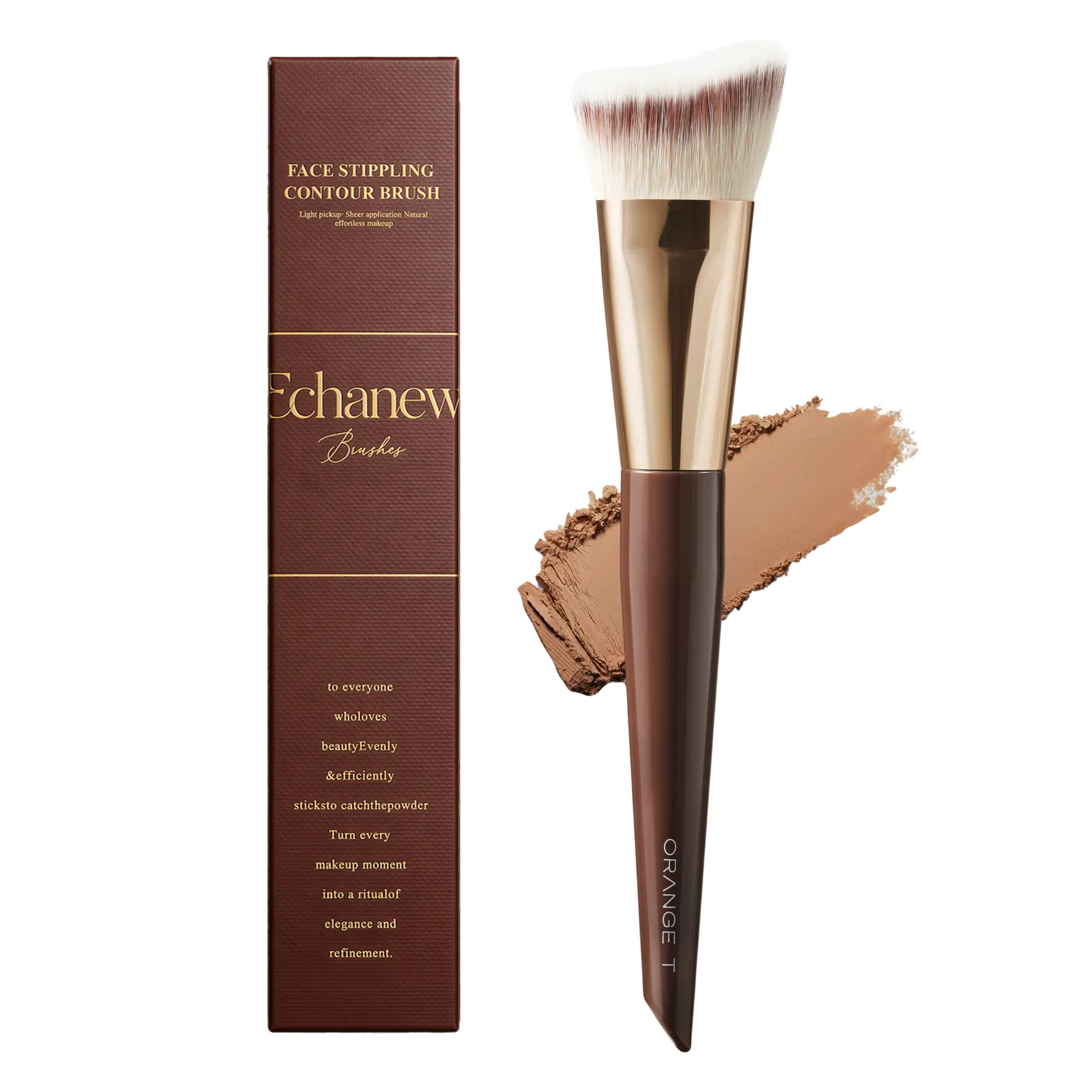 Echanew Slanted Head Face Stippling Brush - Precise Sculpting, Seamless Blending, Blush Application, Beginner-Friendly, Multi-Purpose Face Contour & Foundation Brush, Single Item, Natural Finish