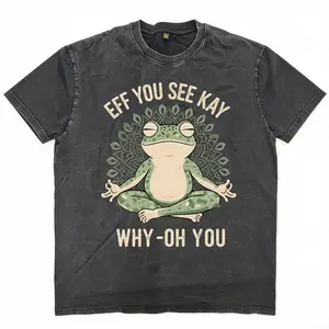 Funny EFF YOU SEE KAY Frog Meditation Graphic T-Shirt.Tee Design with Retro Cream Text and Green Mandala Art,Oversized tshirts for Men&Women
