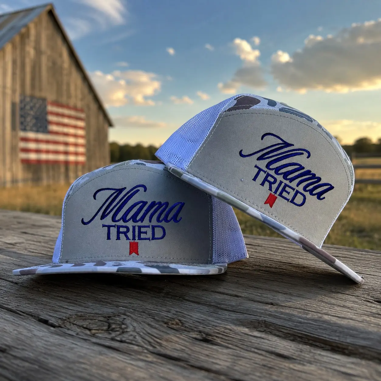 Mama Tried Trucker Hat, Embroidered Snapback Cap, Camo Mesh Hat, Western Country Hat, Southern Style Gift, Flat Bill Hat
