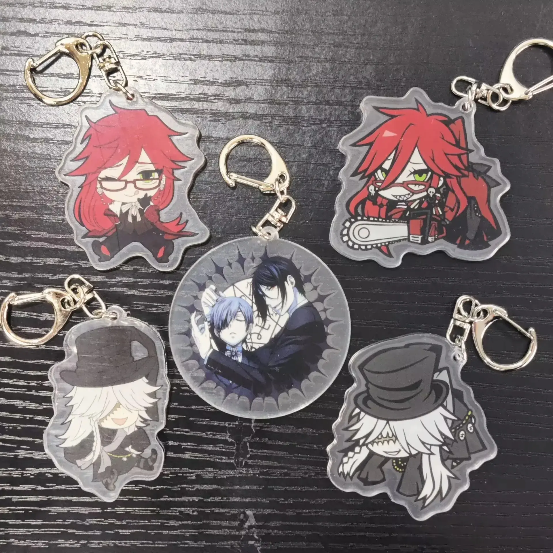 Black Butler Anime Figures Sebastian Michaelis Undertaker Grelle Sutcliff Cosplay Acrylic Keychains, Cute Keychains for Bags and Keys, Durable, Lightweight and Perfect for Personal Style, Collecting and Gifting
