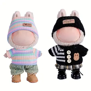 2 sets ofL6.69inch Labubu Doll Clothes for buLabu with 3 Outfits - Stylish Fisherman Hat & Sweaters & Pants or skirt Set for 6.69inch Dolls, Adorable buLabu Accessories for Play & Display, Doll Clothing Set (Not Included shoes & Doll)