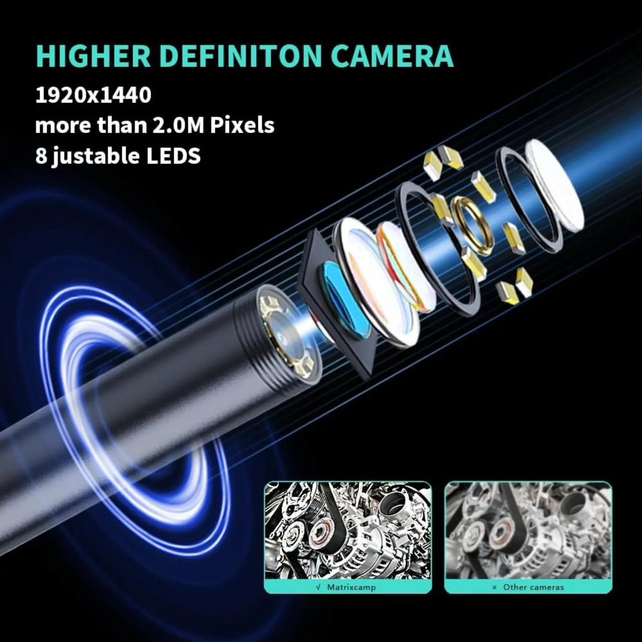 1080P HD Semi-Rigid Snake Endoscope Camera - Electronic Inspection Scope, Inspection Cameras with 8 Adjustable LED Lights, 16.4ft Single Lens Borescope for iOS & Android Automotive Car Repair Diagnostics