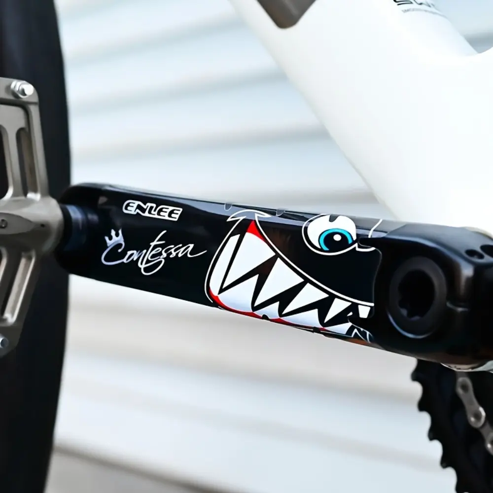 2PCS/SET Cool Wild Shark Mouth Logo Sticker - For bicycle parts, backpacks, notebooks. Full of cool and playful cycling vibe, add wild personalized logo (shark mouth + crown text elements). A favorite decor for cycling trendy style lovers!