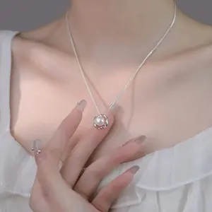 White Freshwater Pendant Necklace Adjustable  Clavicle Chain