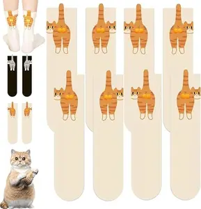4 Pairs Cute Cat Socks with Balls, Cat Socks for Women Men, Cotton Novelty Funny Animal Cute Crew Sock for Women Men Cats Lovers Gift