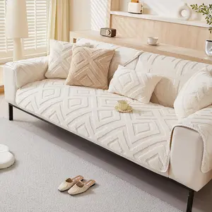 Solid Color Geometric Pattern Sofa Cover, Quilted Sofa Cover, 1 Count Non-slip Sofa Slipcover, Soft Sofa Mat, Sofa Protector for Home Living Room, Bedroom Accessories