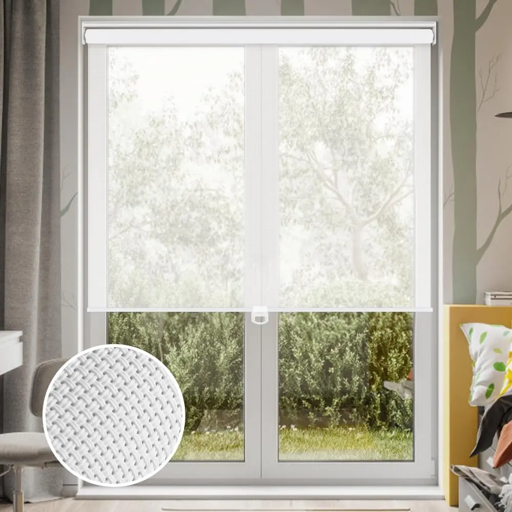 LUCKUP Cordless Light-Filtering Roller Shades, 5% Openness Semi-Sheer Solar Blinds with Free-Stop Spring Mechanism, Solar Screen Fabric for Bedroom Windows