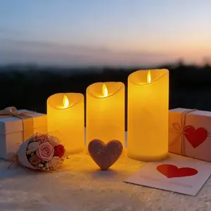 3-Pack Flame-Free Beveled Candles, LED Flickering Electronic Candles—Perfect for Mother’s Day, Concerts, Weddings, Birthdays, Murder Mystery Games, Photography Props, Outdoor Camping Decor, and Valentine’s Day. Realistic Atmosphere Candles