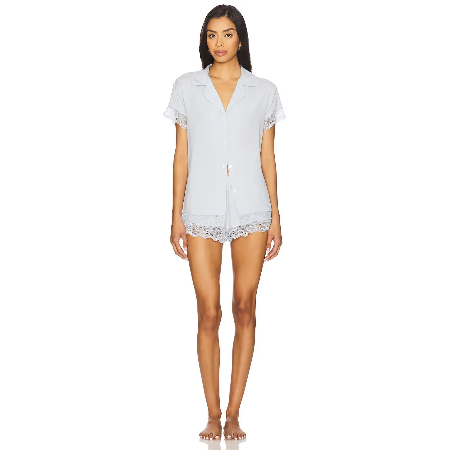 eberjey Malou The Lace Short Pj Set in Ice Blue