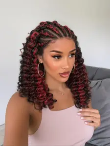 13x6 Lace Area 16 Inch Half Lace Curly Bob Wig, Medium Length Synthetic Hairpiece, All Season Wearable Hairstyle Accessory, Pre Braided Wig, Curly Wigs, Synthetic Fiber Wig
