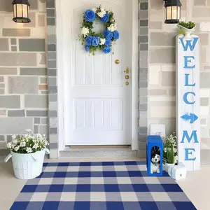 Buffalo Plaid Outdoor Rug 27.5" x 43" Blue and White Plaid Checkered Area Rug Washable Doormats Indoor Outdoor Rugs for Layered Front Door Mats, Porch, Entryway, Kitchen, Farmhouse