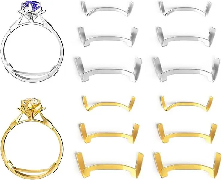 Filled Metal Ring Guard Set for Loose Rings, 12 Pack 3 Sizes for Different Band Widths, Invisible Ring Adjuster Tightener Spacer Fitter, Golden+Silver Color