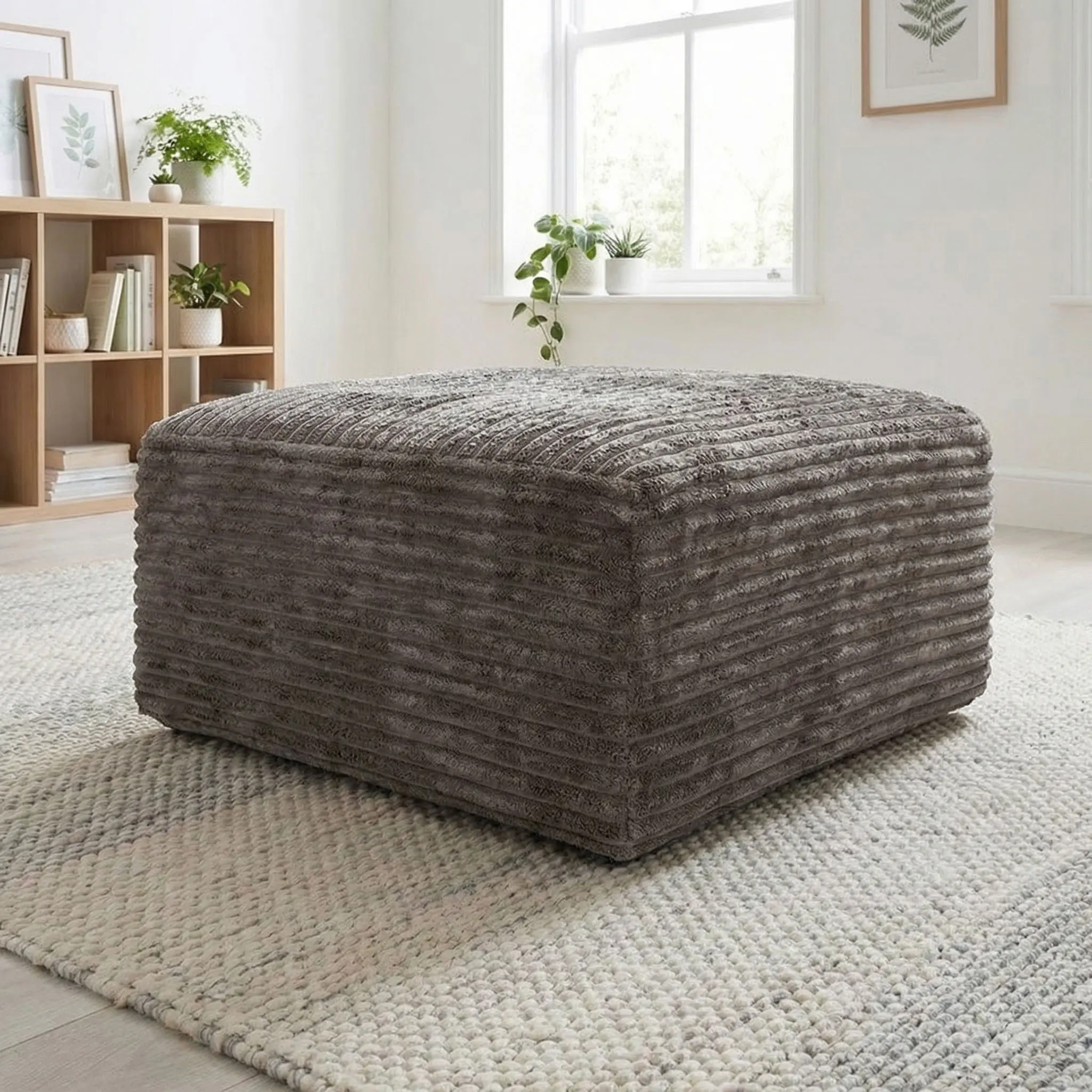 Foldable Linen Storage Ottoman Bed oneless Ottoman for Sofa Plush Corduroy Cloud Velvet  Couch Cozy Cloud Footrest for Living Room Modular Sofa Ottoman Accessory boneless