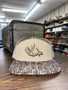Antler Camo Trucker Hat | Hunting Style Snapback Cap | Embroidered Deer Antler Flat Bill Hat 1