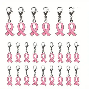 [Fashionable Keychains] 24pcs Stainless Steel Lobster Clasp Keychains | Red Ribbon Charms for Men, Fashionable Round Keychain Pendants with Secure Clasps
