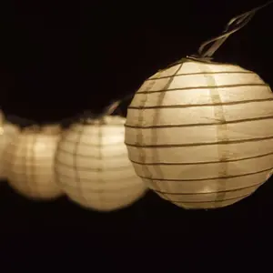 BLOWOUT 10 Socket Beige Round Paper Lantern Party String Lights (4" Lanterns, Expandable)