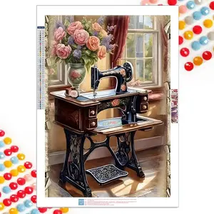 Sewing Machine Pattern DIY Diamond Arts Colorful Painting Kit without Frame, DIY 5D Diamond Arts Colorful Painting for Bedroom Home Wall Decor