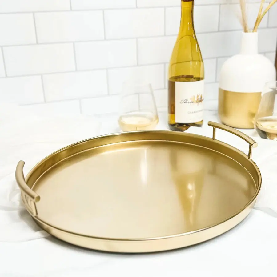 Gold Metal Round Tray by Lynn & Liana Designs