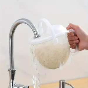 1 PCS Automatic Hands-Free Rice Washing Tool, Kitchen Strainer with Filtering Lid for Rice, Beans, Grains, Fruits & Vegetables