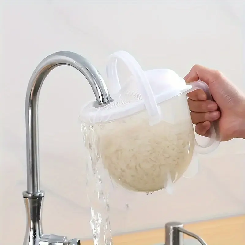 1pc Automatic Hands-Free Rice Washing Tool Convenience Strainer with Filtering Lid Ideal for Rice Beans Fruits Vegetables Grains Kitchen Accessories Lazy Rice Cleaning Device Easy to Use Kitchen Gadget