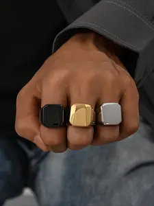 1pc Stainless Steel 18K Gold-plated Retro Business Square Smooth Surface Men's Ring Summer Accessory Fashion Rings Geometric Design Ring