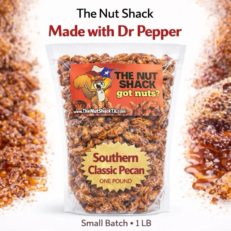 16oz bag-Southern Praline Pecans made with Dr Pepper - Sweet Texas Treat, Crunchy & Caramelized, Small Batch Roasted, Gluten-Free, Perfect for Snacking & Gifts -16oz bag