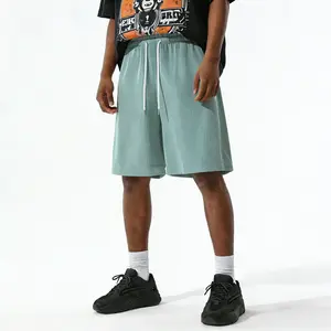 Men's summer corduroy shorts, loose straight cut, casual beach shorts