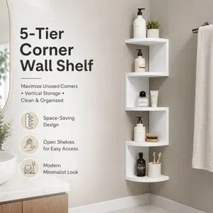 5-Tier Wall-Mounted Corner Shelf for Home | Perfect Storage Solution for Kitchen & Bathroom Corners | Organizer Shelf (DM435)