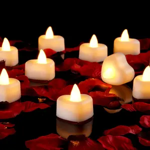 2000 Pieces Artificial Rose Petals with 24 Heart LED Tea Lights Candles Kit, Rose Petals and Candles Set for Proposal, Anniversary, Valentine's Day, Special Romantic Night, Wedding Table Decor