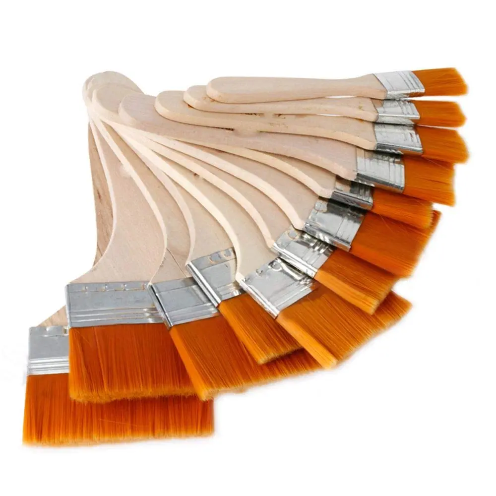 12 Pcs Flat Art Paint Brushes Set,Assorted Size Nylon Painting Brushes for Artists & Beginners,Easy To Clean Wooden Handle,Christmas Party Gifts,Hand Tools Kits