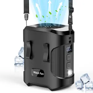 Waist Fan Clip on Shirt Belt Body Wearable Fan 3 Speed & Flashlight Hand-Free Rechargeable Battery Powered Fan with Cooling Neck Fan for Outdoor Travel Camping Power Bank