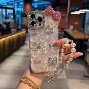 Shell Pattern Rhinestone Swan Phone Case for iPhone 14/15/16, Transparent & Transparent, Anti-Drop Scratch-Resistant