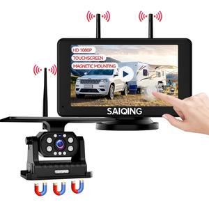 SAIQING SQ7 Magnetic Solar Wireless Backup Camera,7" 1080P IPS Touchscreen Monitor for RV/Truck/Trailer/Car,Night Vision,DVR,1-Min DIY Install,Rechargeable