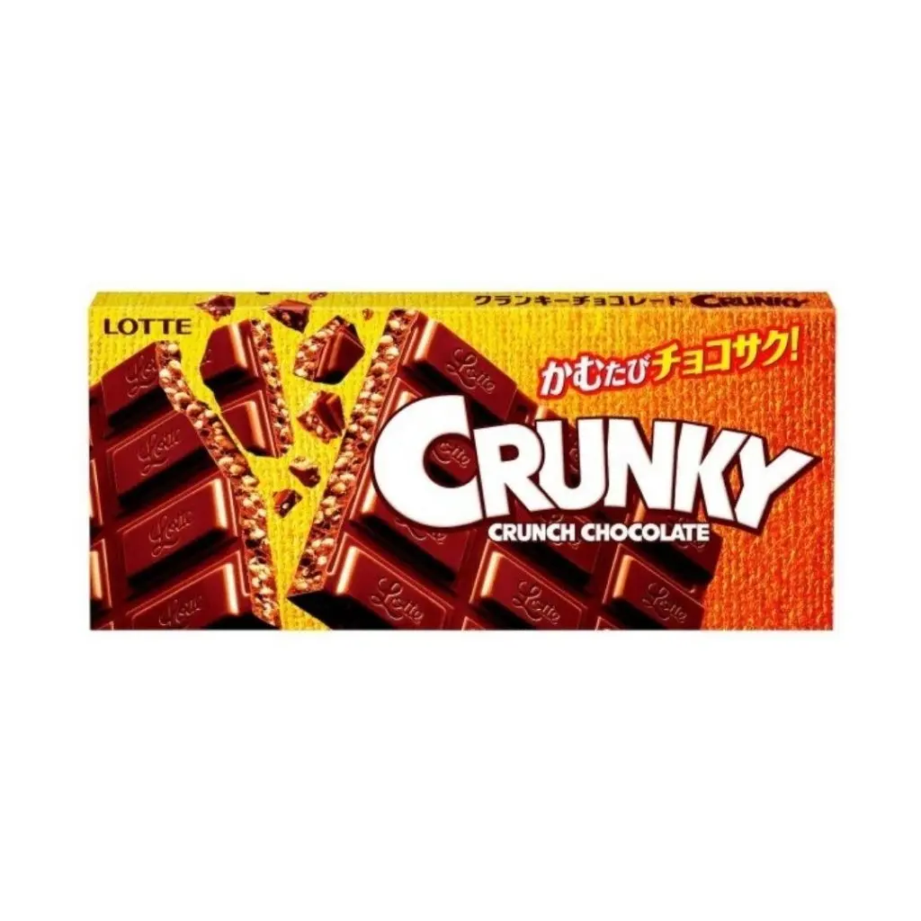Lotte Crunky Smooth Milk Chocolate Flavored Bar - Crisp Bits, Creamy Texture, 45g, Korean Chocolate Block, Packaged Candy Piece, Sweet Treat for Candy Lovers