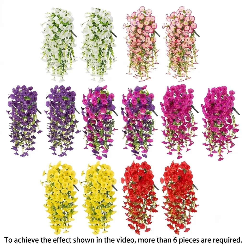 2/4/6/8pcs Hanging Artificial Morning Glory Vine UV-ResistantPlastic Fake Flowers with Flower Design, Plastic Plants forBackyard Outdoor Decor, House & Living Room RoomDecorations Home Supplies