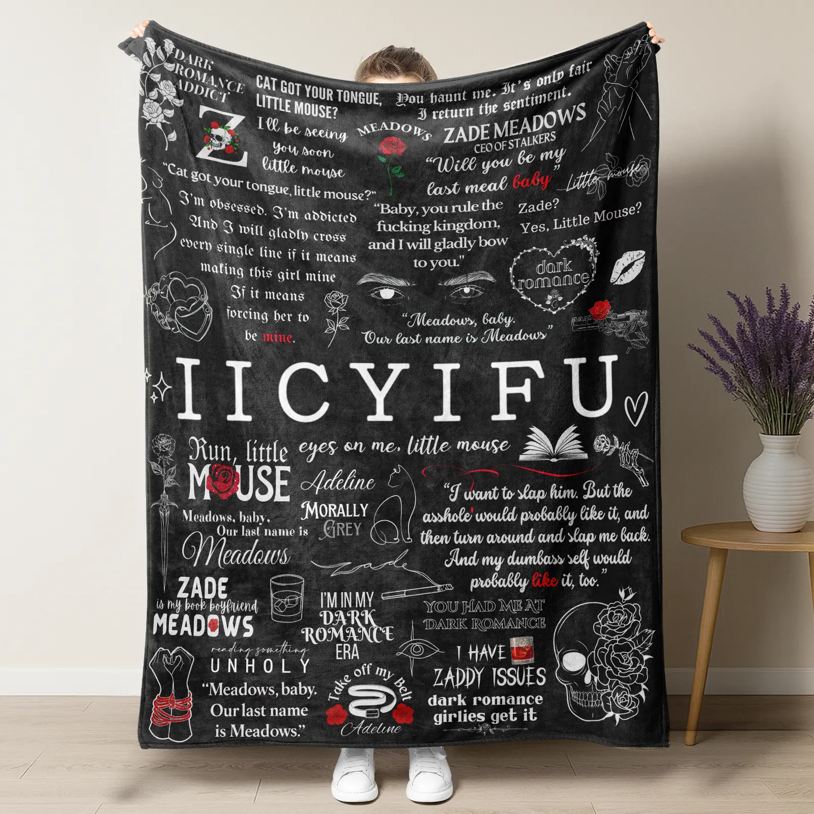 Zade Meadows IICYIFU Dark Romance Flannel Throw Blanket, Haunting Adeline Book Quote Art for Moody Reading Rooms and Couch Lounges, Gothic Bedroom Accent & Birthday Holiday Gift for BookTok Romance Readers tiktokshopbacktoschool