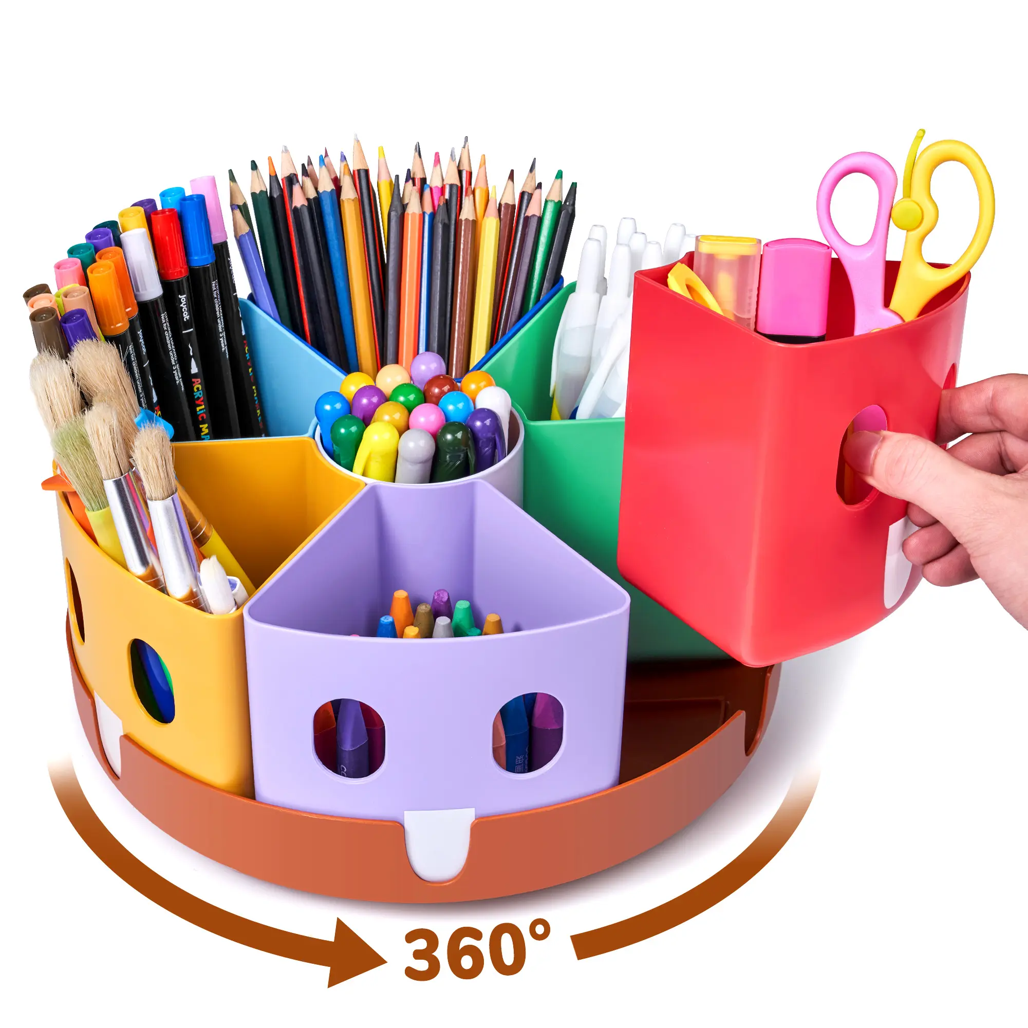 GAMENOTE 360-Degree Rotating Caddy Organizer, Large Multifunctional Stationery Holder with Multi-Compartment Colorful Dividers, for Kindergarten Office Desk Organization, Holds Stationery Office Supplies Pencils Markers Glue Sticks