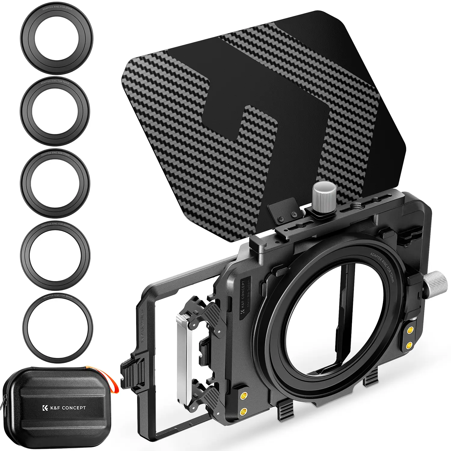 K&F CONCEPT Mini Matte Box Camera Accessories Complete Kit - Lightweight Compact Photographic Gear with Carbon Fiber Top Flag, Square Trays, Cold Shoe, Flared Shape, 4x5.65 Square ND/UV & Circular Filters, Compatible with 67/72/77/82/95mm Lenses