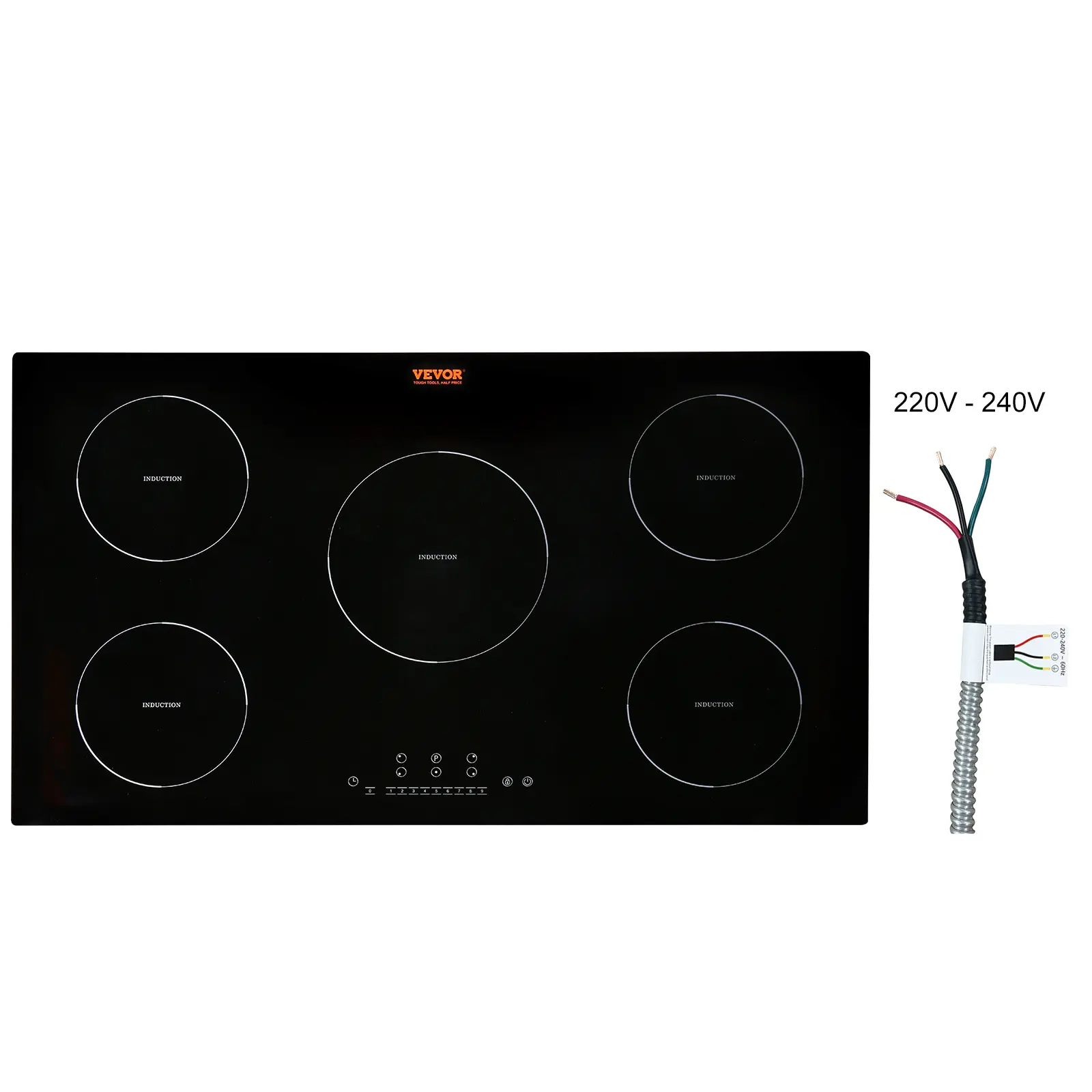 【summerfinds】VEVOR 36'' Built-in Induction Cooktop - 5-Burner 9200W Kitchen Appliance with 9 Heating Levels, LED Touch Screen, Child Lock & Over-Temperature Protection, Kitchen Appliances, Multifunction Induction Hobs, Induction Stove