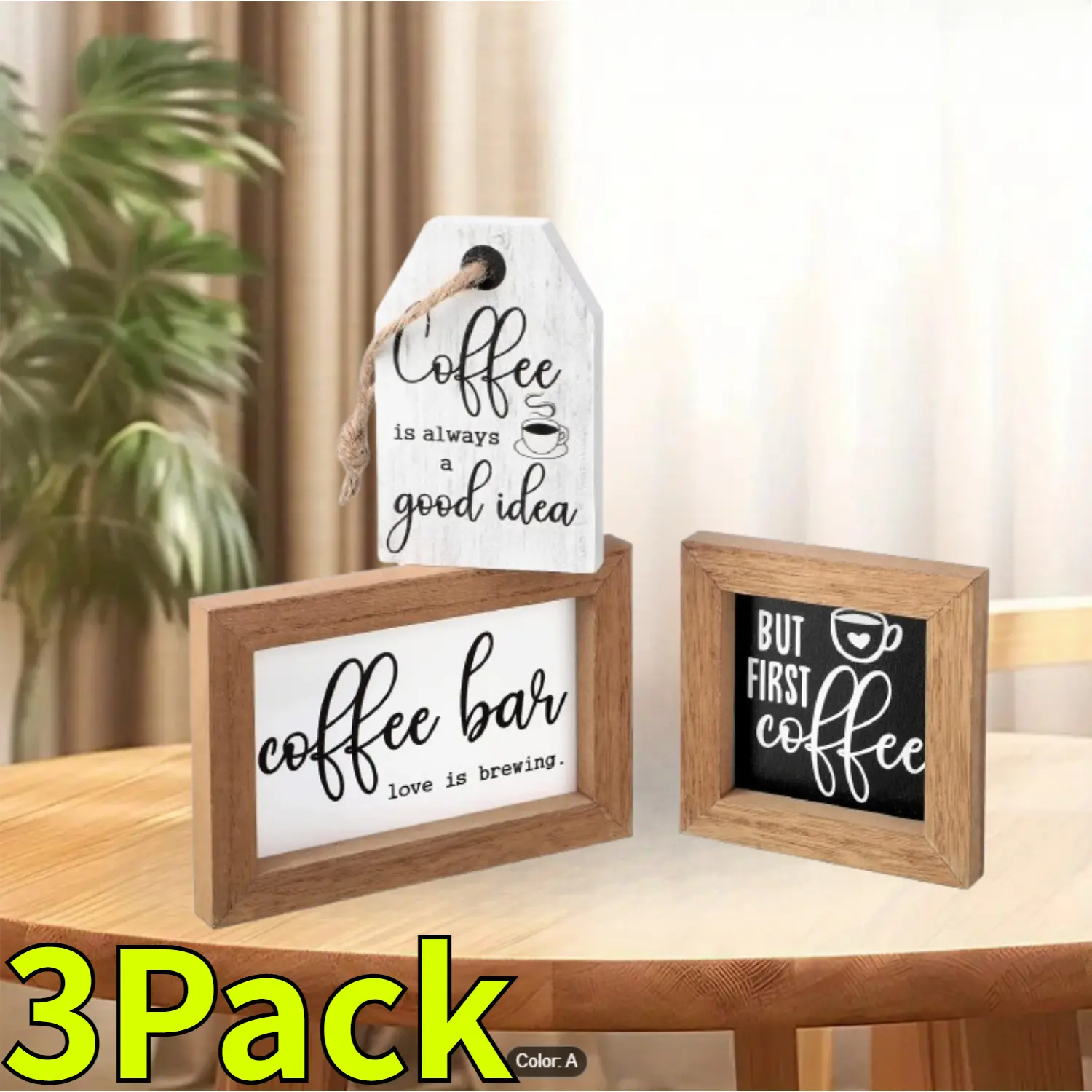 3 Pack Coffee Framed Wood Sign Housewarming Gift, Wood Framed Wall Sign Wall Art For Home Decor Cafe Sign Home Farmhouse Wall Decor Sign For Coffee Corner Desktop Decoration Wooden Chocolate Door Rectangle