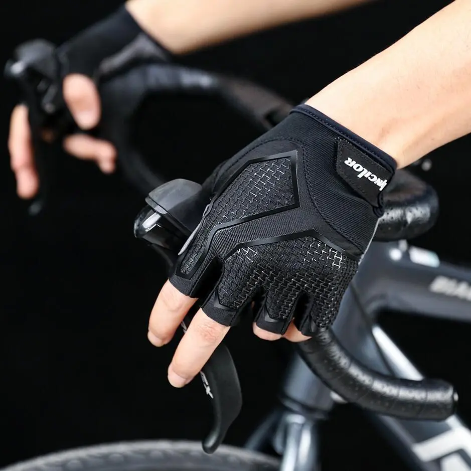 Unisex Fingerless Cycling Gloves, Breathable Mesh with Shock-Absorbing Gel Padded Palm and Silicone Anti-Slip Grip for Mountain Biking and Gym, Biker Style Sports Gloves
