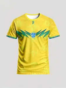 New Men's Short Sleeve Printed Brasil Football Soccer Jersey, Comfortable Breathable Sporty Top for Games, Training & Casual Wear