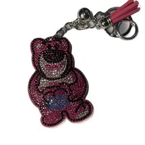 Pink Sugar Bear Bag Charm or Keychain with Sparkling Rhinestones and Tassel Accessory for Fashionistas