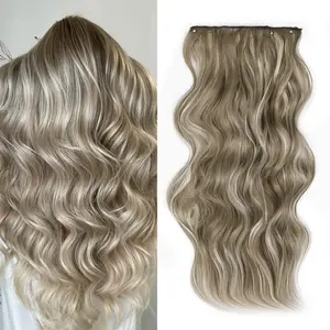 [QBEAUTY]  Blonde/Brown/Red  Clip- in Synthetic Hair Extensions Long Wavy 4PCS Thick Hairpieces  Double Weft Natural Hair Extensions for Women New Upgraded Lace Weft  Same Amount Of Full Hair With Lighter Weight All Day Comfort