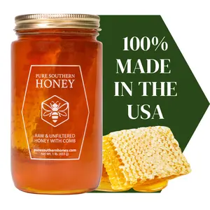 Pure Southern Honey with Comb - Raw & Unfiltered - 1lb - Flavor, Sweet Natural