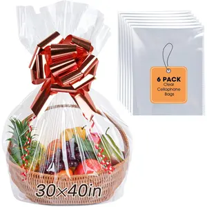 6 count  Cellophane Bags, 30x40 Inches Clear Cellophane Wrap for  Baskets,  Huge Packaging Clear  Bags 2.8 Mil Thick